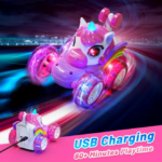 Remote Control Car RC Stunt Cars for Girl 360°Stunt Rotation 4WD Remote Cars for Kids 3-6 Double Sided RC Car with LED Lights,2.4GHz Electric Toy Car,Birthday Gift for 3 4 5 6 Year Old Girl