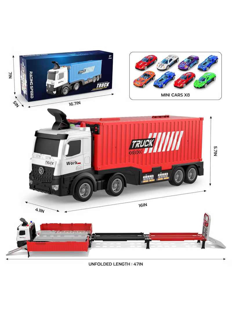 d8787e9a-cdc6-49df-b139-ccb85ee65814.webp Race Car Track Toy Truck Toy with Slots & Foldable Race Tracks Transport Car Carrier Toy for Toddlers Cars Toy Set Container Truck Toy with 8 Alloy Cars Vehicles Toy Set for 3+ Kids Boys Girls - Image 1